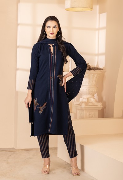 NAVY KURTA SET WITH STOLE